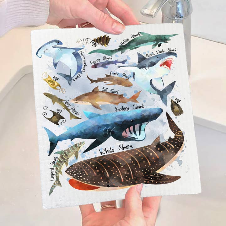 Sharks Variety Sea Ocean Coastal Swedish Dishcloth for wholesale by Avery Lane Gifts