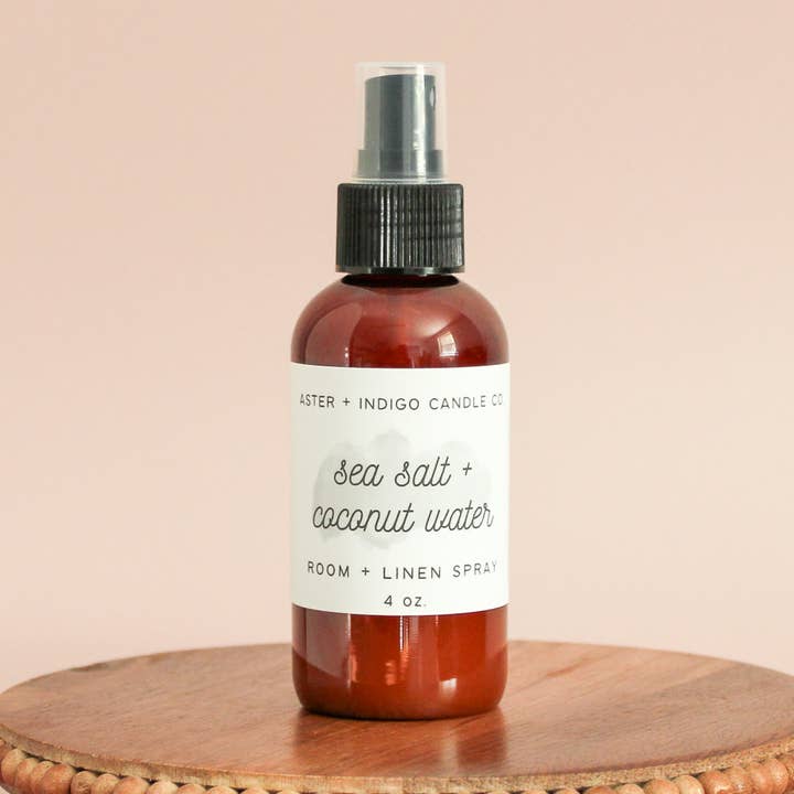 Sea Salt + Coconut Water | Room + Linen Spray | 4oz for wholesale by Aster + Indigo Candle Co.