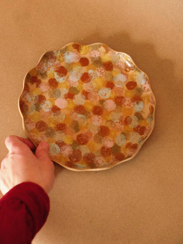 Hand-painted flat stoneware kitchen plates Le JARDIN for wholesale by Ohyoko ceramics