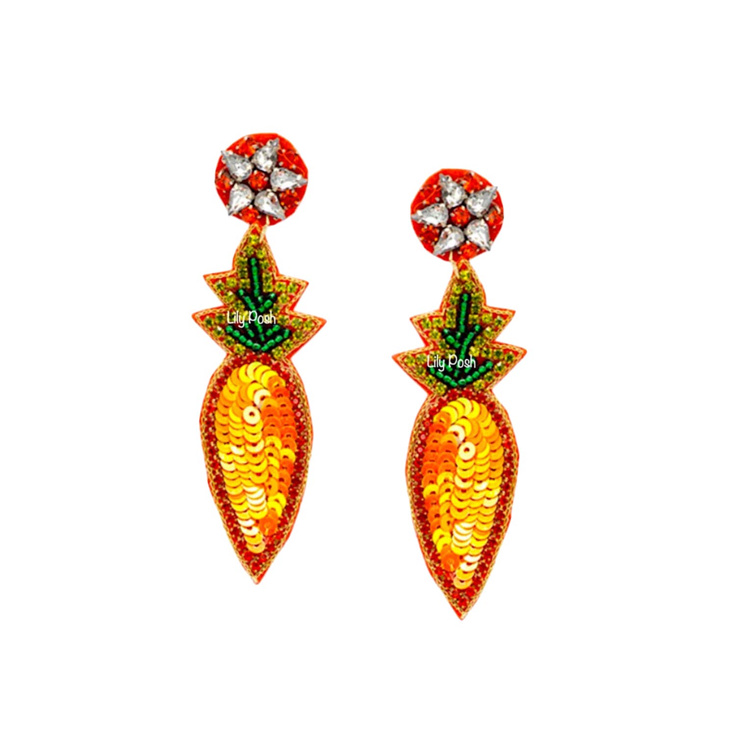 Lily Posh - Wholesale Dangle earrings - Beaded Carrot Earring, Vegetable Vegan Seed Bead