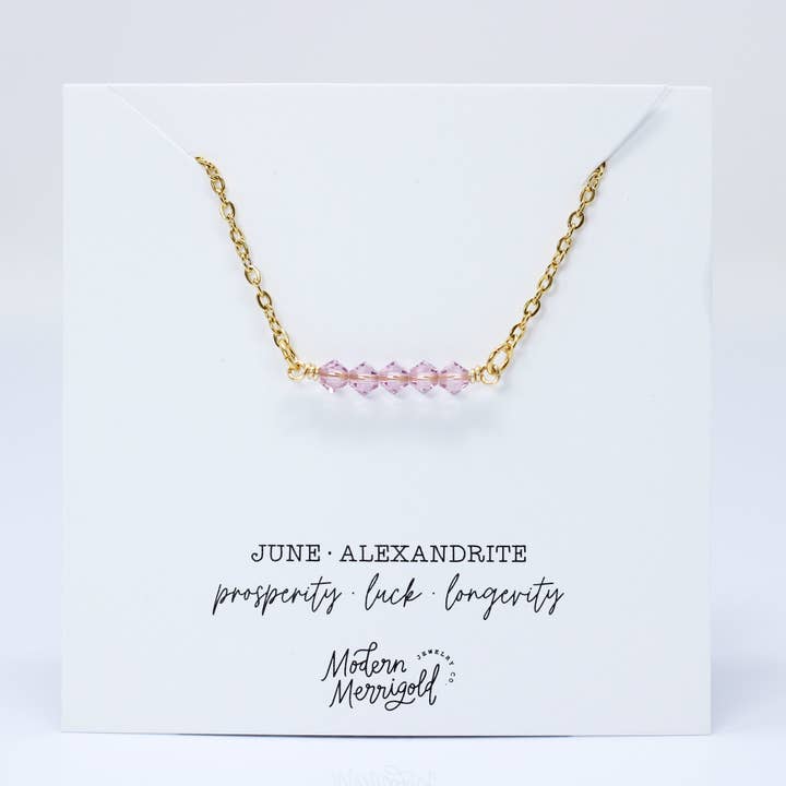 June Birthstone Bar Necklace for wholesale by Modern Merrigold Jewelry Co