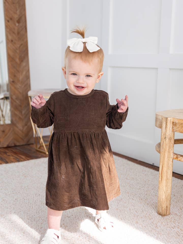 Yo Baby – wholesale Klänning – Barn – Brun Corduroy Långärmad Klänning: Spädbarn: Baby
