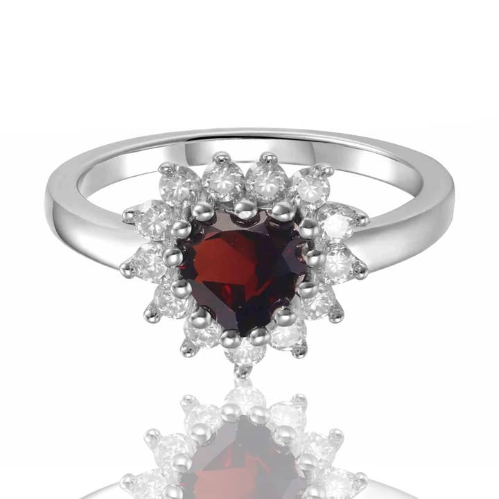 Garnet Heart Ring 925 Sterling Silver White Topaz for wholesale by FCJ Jewelry LLC
