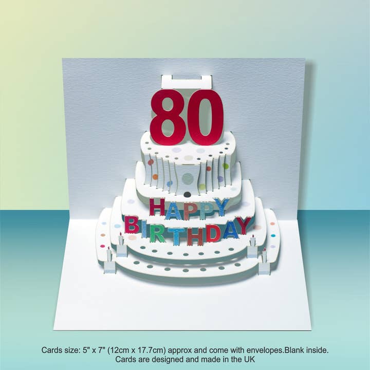 80TH Birthday Card, Pop Up Cake Design for wholesale by Forever Cards Ltd