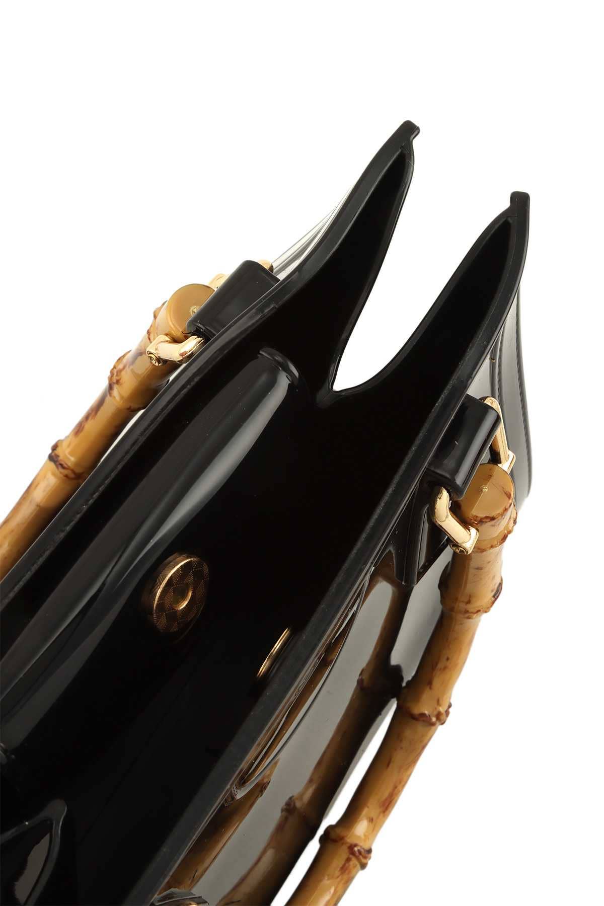 anbfashion - Wholesale Top Handle Bag - Women's - SQUARE SHAPE AND BAMBOO HANDLE JELLY BAG 23266