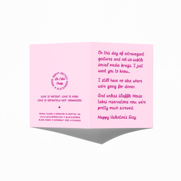 La Folie Press - Wholesale Valentine's Day Card - Waffle House Valentine's Day Funny Greeting Card2