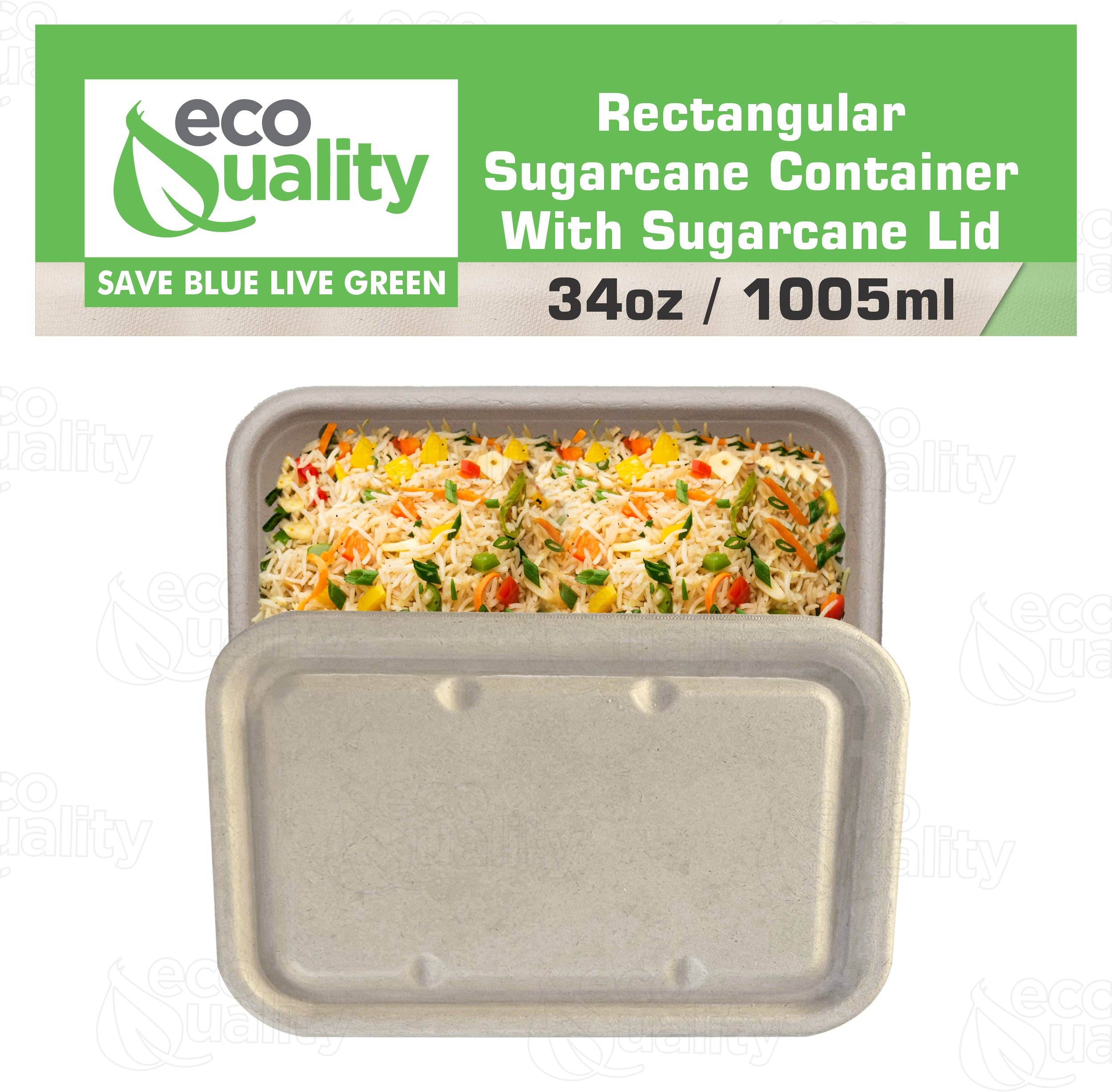 EcoQuality - Wholesale Food storage container - 34oz Sugarcane Fiber Bowl with Sugarcane Lid Compostable Disposable Oblong Food Prep Storage7