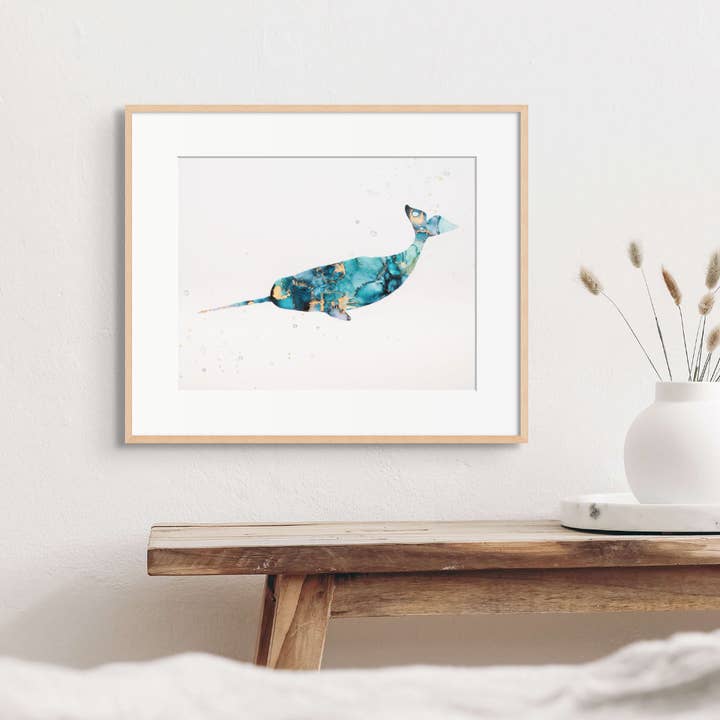 Abstract Alcohol Ink Art Narwhal Giclee Print for wholesale by Sarah Robison Art