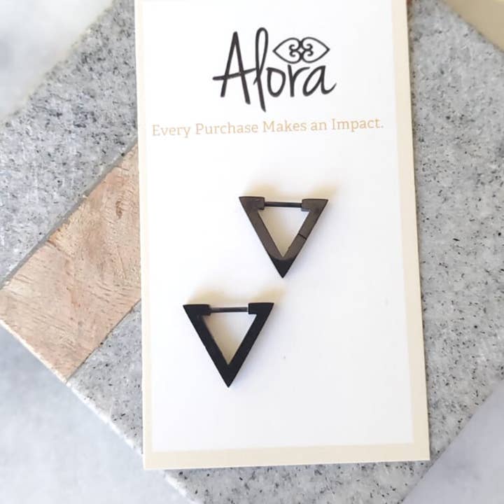 Kelly | Simple Triangle Huggie Hoop Earrings for wholesale by Alora Boutique Inc.