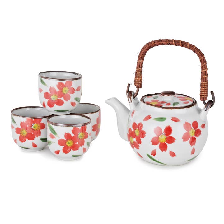 TEA SET – RED FLORAL BRUSH PAINTING for wholesale by Fuji Merchandise Corporation