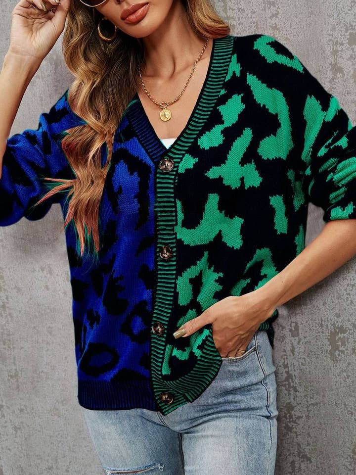 HIDDENBRAND - Wholesale Cardigan - Women's - Leopard Patched Plus-Size Cardigan