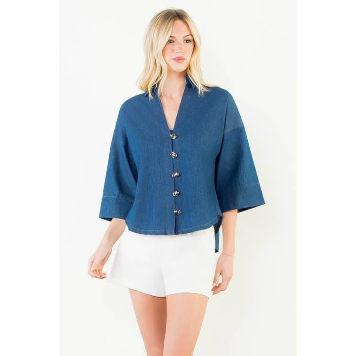 Denim Collared Button Up Top for wholesale by THML
