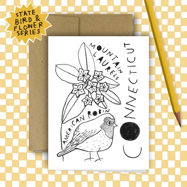 CONNECTICUT State Flower & Bird gratulationskort för wholesale av RANI BAN CO