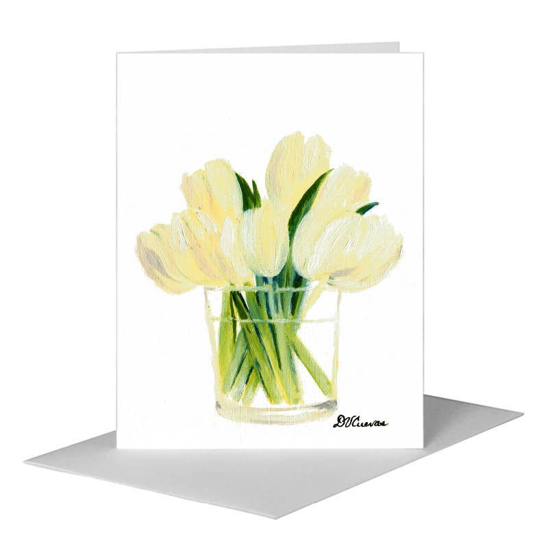Printed Canvas – Engroshandel Hverdagshilsen kort – Hvide tulipaner i glas, lykønskningskort (#7096F)