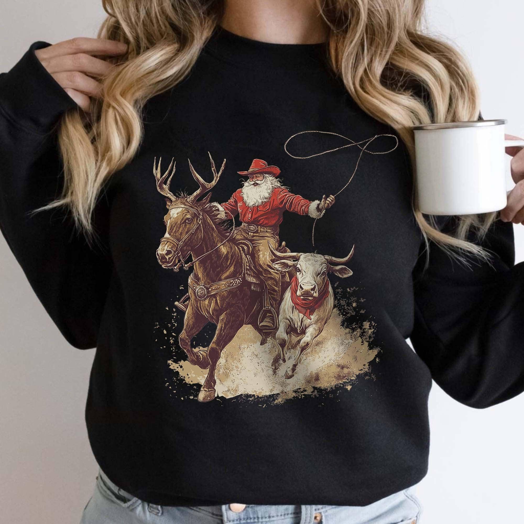 NVC Ecommerce LLC - Wholesale T-Shirt (Graphic) - Women's - Cowboy Santa Christmas Sweatshirt, Country Christmas Shirt2