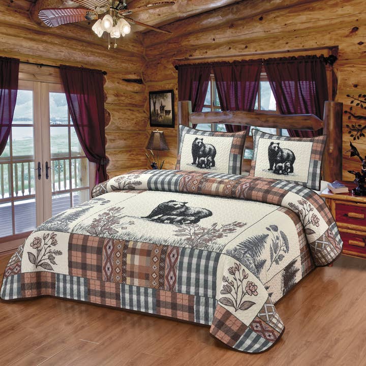 Mountain Bears and Forest Blooms quilt King set for wholesale by De Leon Collections