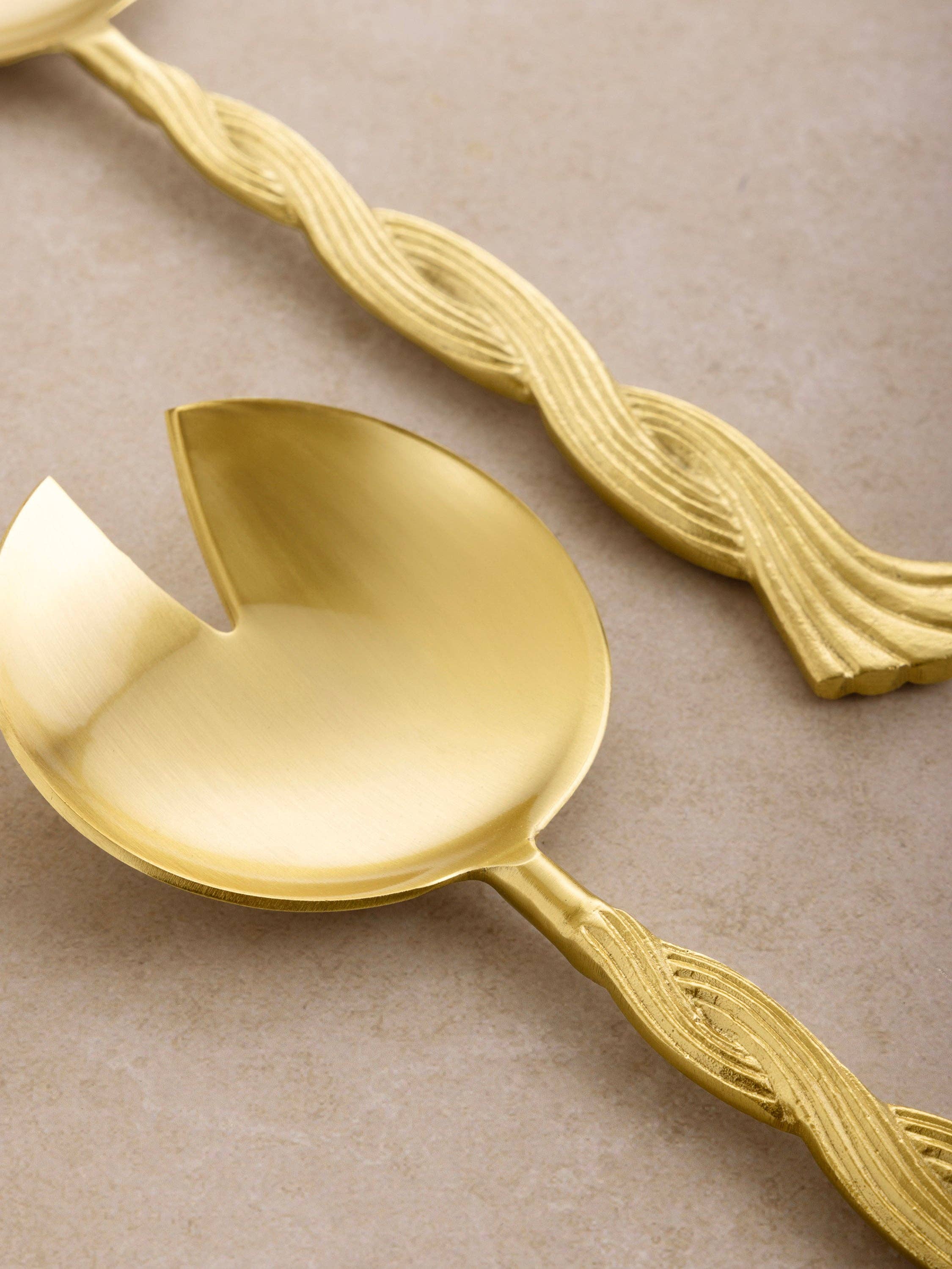 GAURI KOHLI - Wholesale Serving Utensil - Santiago Sculpted Braided Gold Salad Servers – Set of 22