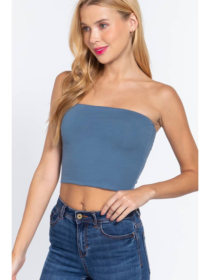 42POPS - Wholesale Knit Top - Women's - ',,._ Fitted Crop Tube Cotton Spandex Top