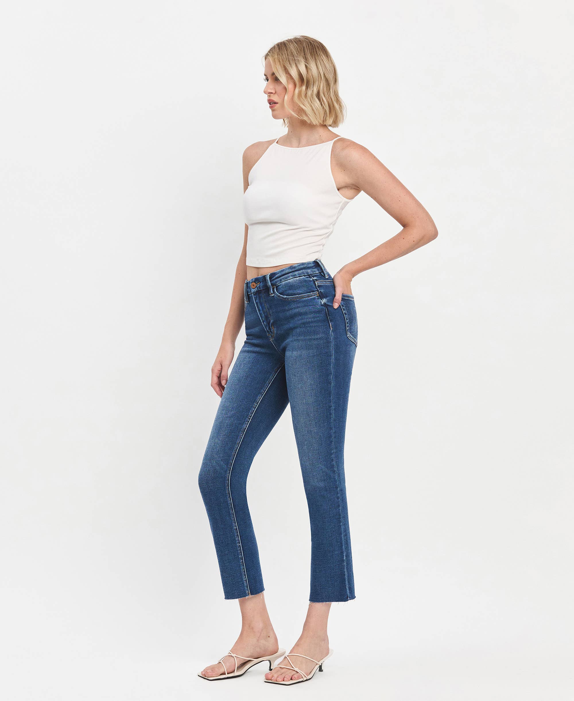 DELICATE HIGH RISE CROP SLIM STRAIGHT JEANS T5896 for wholesale on Faire6