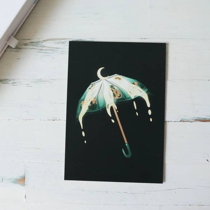 Impression artistique - Carte postale en forme de poisson et de parapluie pour la vente par smalartshop
