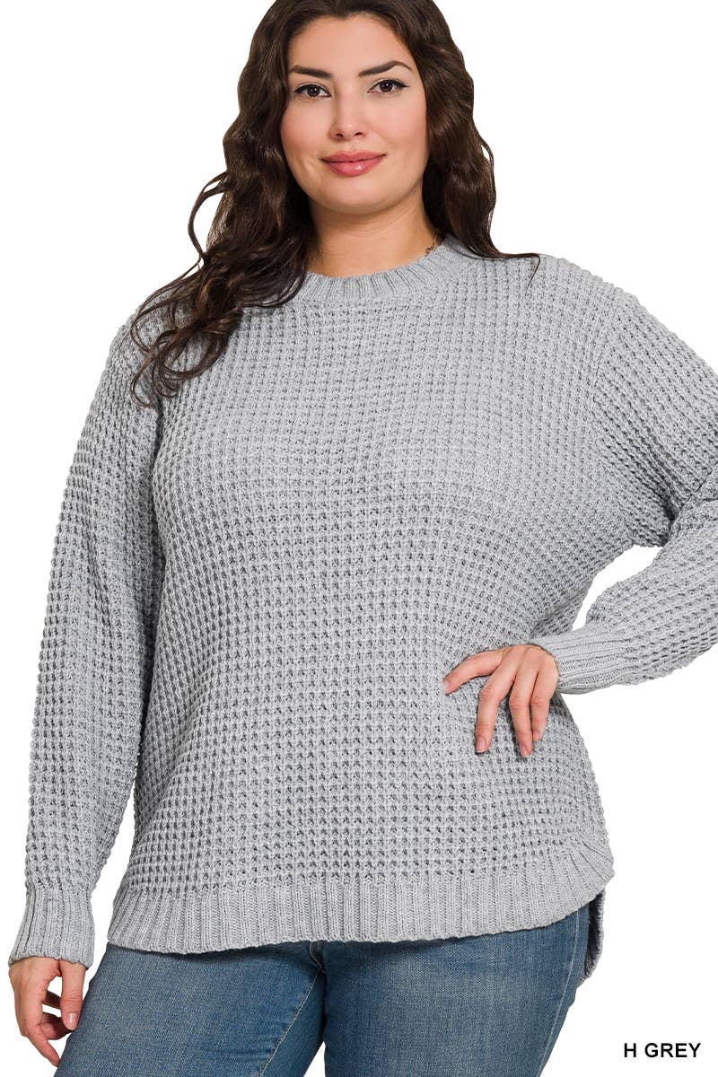 42POPS - Wholesale Knit Sweater - Women's - ",,,,...Plus size Basic Waffle Sweater13