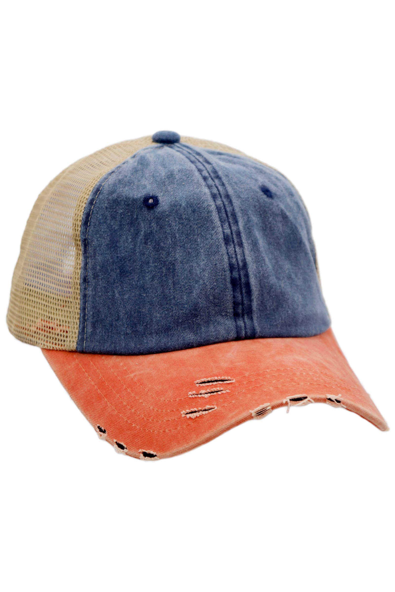 Cap Zone - Wholesale Trucker Hat - Unisex - Three Tone Distressed Pigmented Cotton Trucker Hat3