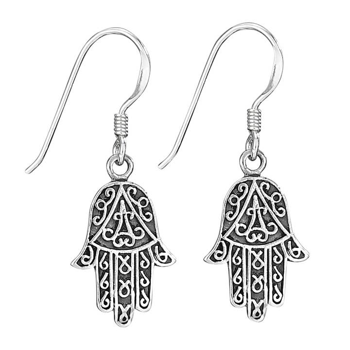 Blessings Sterling Silver Hamsa Earrings for wholesale by Tiger Mountain Jewelry