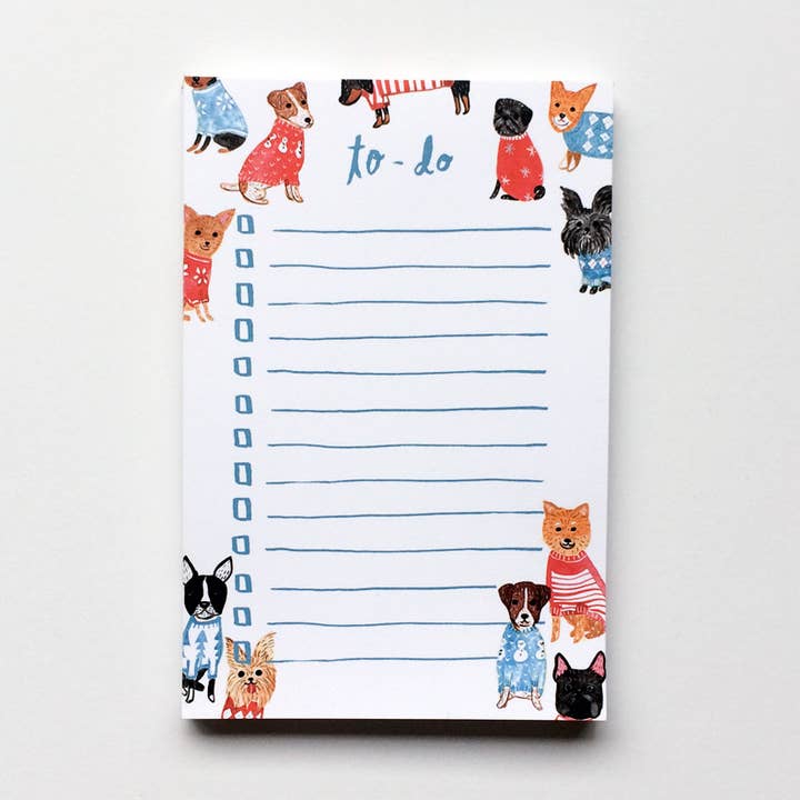 Dogs in Sweater To-Do Notepad for wholesale by Honeyberry Studios