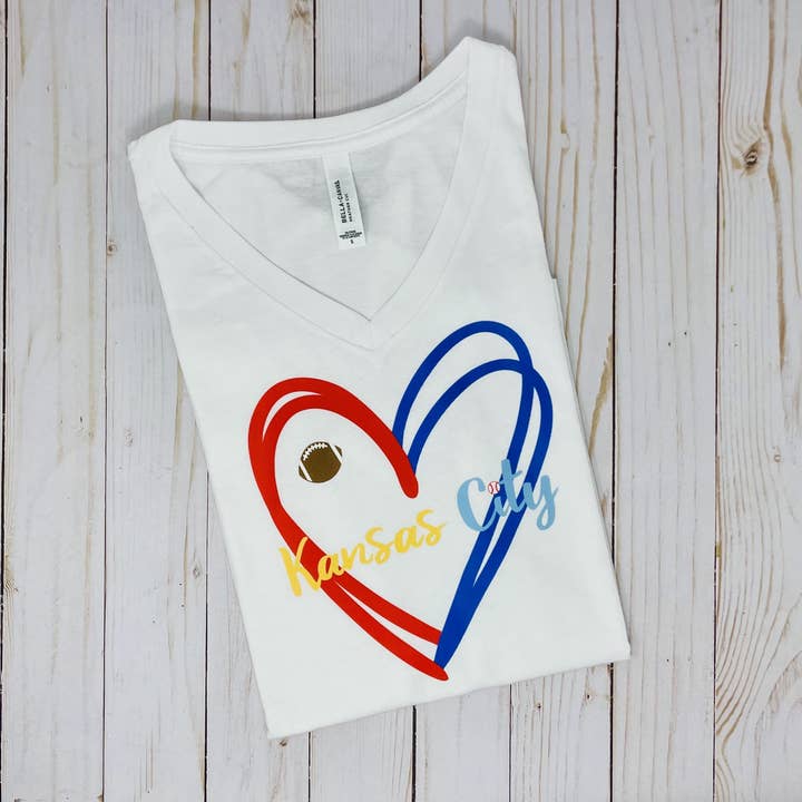 KC Football Baseball Split Heart Unisex V-Neck for wholesale by Creativity with Tracey