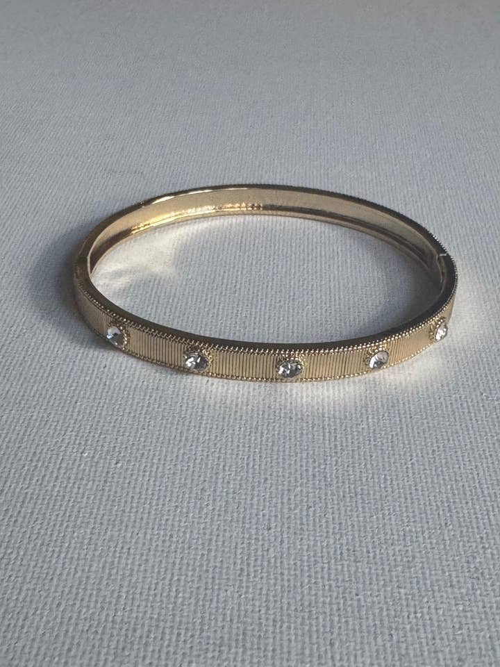 Vertical lined textured Cuff Bangle with C.Z's for wholesale by D LINE