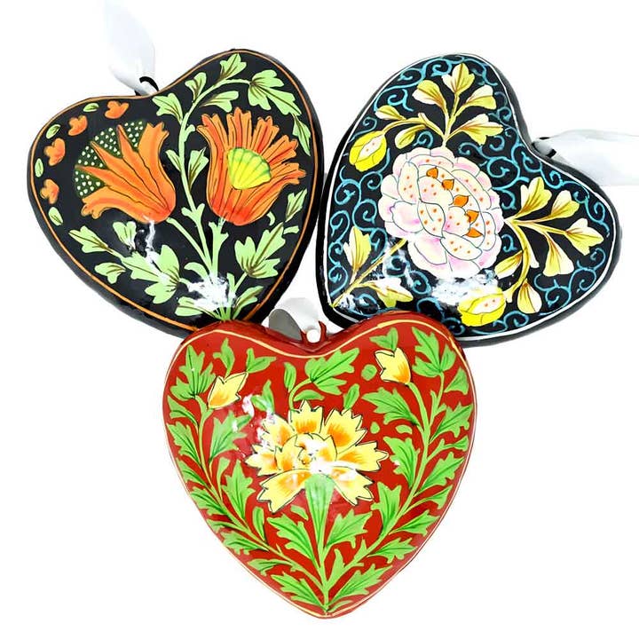 Hand painted papier-mâché Assorted Christmas heart baubles and other Purchase wholesale heart christmas ornaments. Free returns & net 60 terms on Faire trending on Faire.