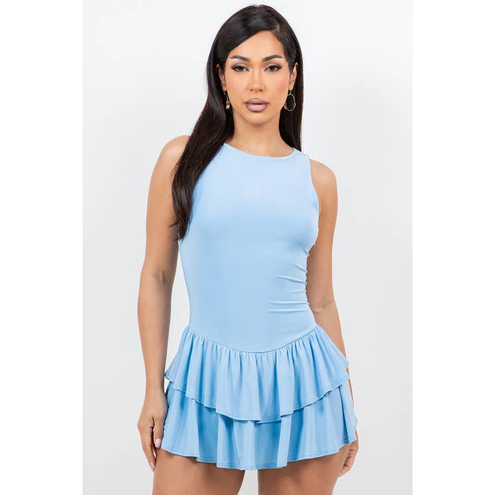 D14351 DRESS WITH RUFFLE SKIRT AND SHORTS LINING for wholesale by Uptown Apparel