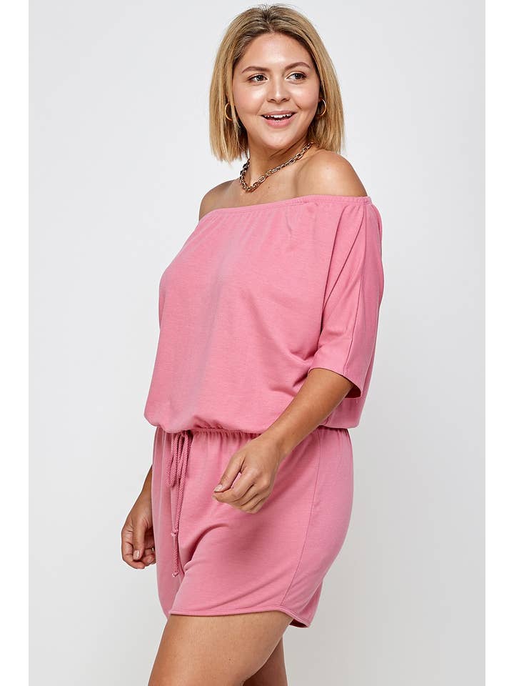 Haute Fox Plus Size & Contemporary - Wholesale Romper - Women's - Plus Size Off Shoulder Relaxed Romper - WG17094-2RP