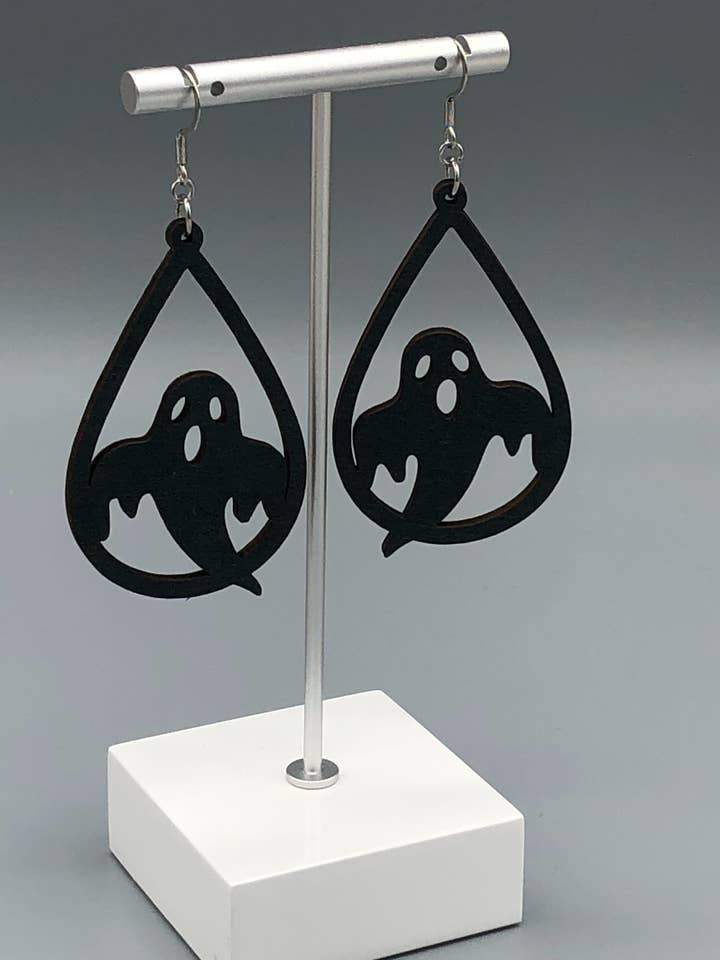 Wooden Halloween Earrings - Ghost for wholesale by Carly Lou
