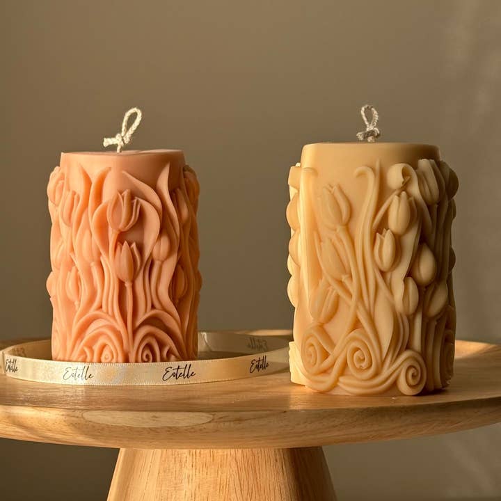 Handmade Tulip Soy Wax Pillar Candle: Home Decor Gift for wholesale by Estelle Studio