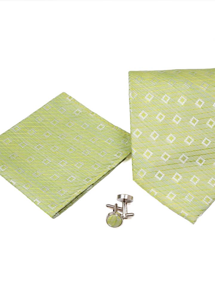 Herren Krawatten-Set mit grün-grün gestreiftem Muster, 4-teilig. für den Großhandel von Ferrecci