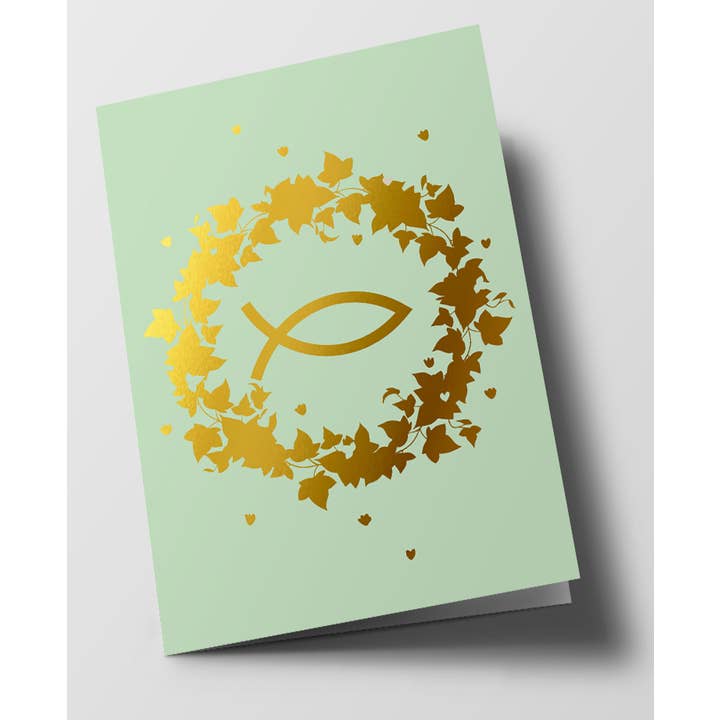 Cartão duplo - puro - Peixe na coroa de hera por atacado de nobis design