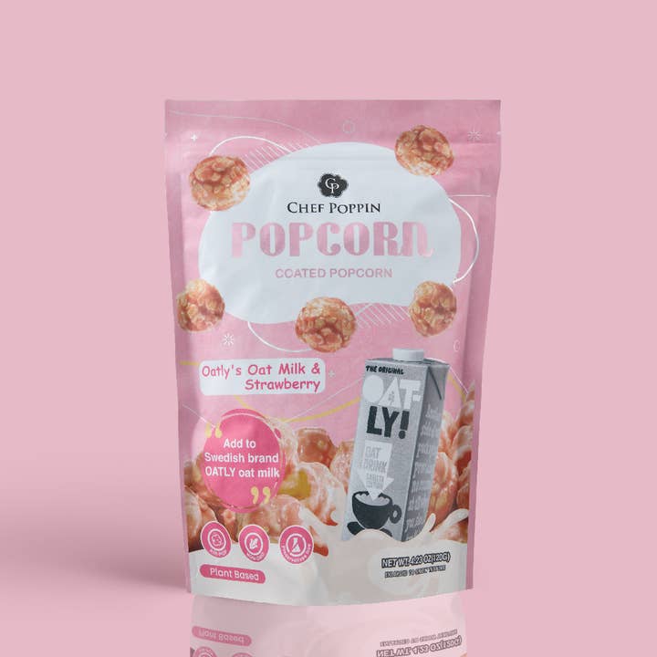 Oat Milk Strawberry Popcorn 120g / 4.2oz for wholesale by Chef Poppin