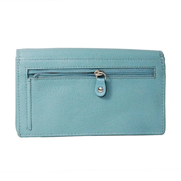 Arrigo - Vente Portefeuille – femme - Grand portefeuille pour femme en cuir bleu clair