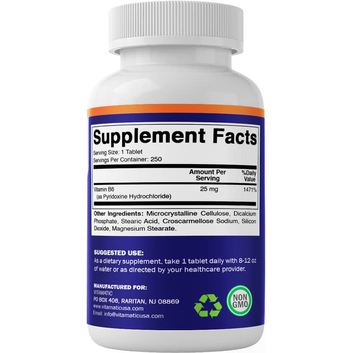 Vitamatic - Wholesale Oral Supplement/Vitamin - Vitamatic Vitamin B6 25mg | 250 Tablets7