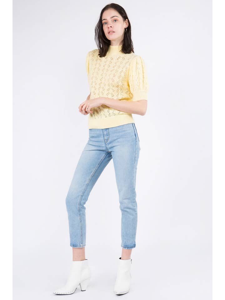 Whiteroom+Cactus – Großhandel Strickpullover – Damen – Spring Strukturierter Pullover mit Puffärmeln - Baby Gelb