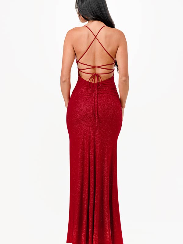 La Scala - Wholesale Dress - Women's - Glittered ITY Back lace up mermaid dress with waist shirring17
