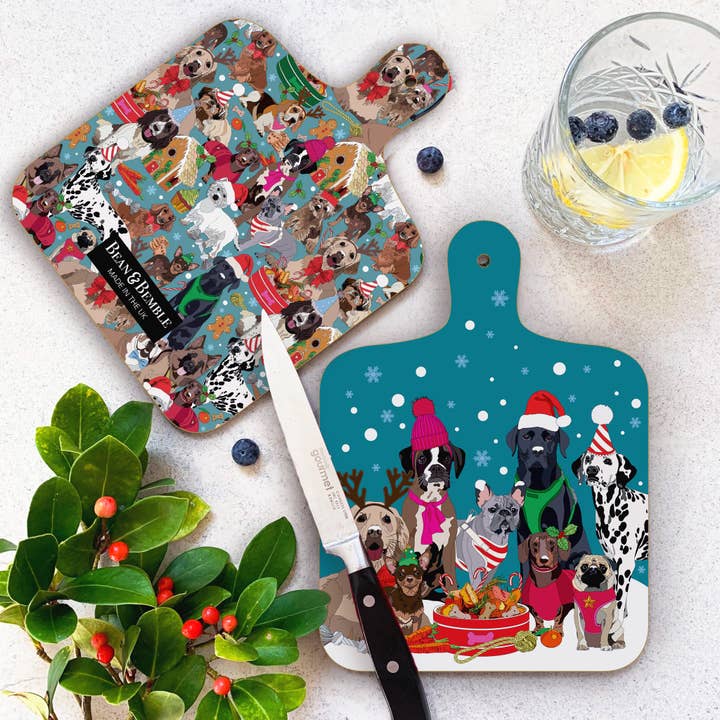 Mini Christmas Dogs Chopping Board for wholesale by Bean and Bemble