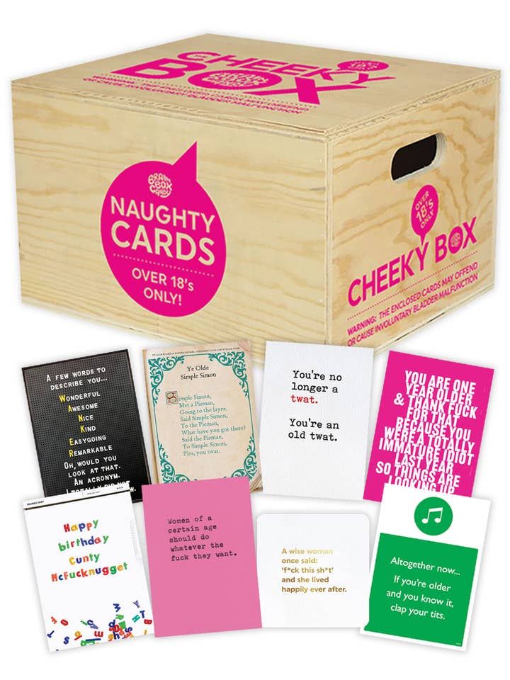 Cheeky Box - 26 Packs of Best Selling Rude Greetings Cards for wholesale by Brainbox Candy