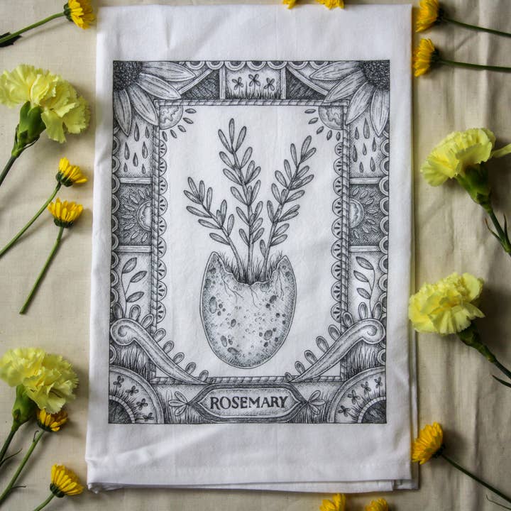 The Herb Eggs: Rosemary | Tea Towel for wholesale by Mackenzie Myrick Studio