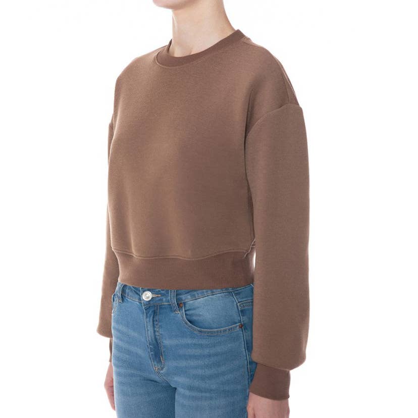 FREEZIA - Wholesale Sweatshirt - Women's - FLEECE CREW NECK CROPPED PULLOVER SWEATSHIRTS TOP-F75480-D113