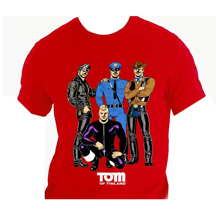 Peachy Kings / Kweer Cards - Wholesale T-Shirt (Graphic) - Men's - Tom of Finland "Village People" T-shirt (Gay Queer) - Rede
