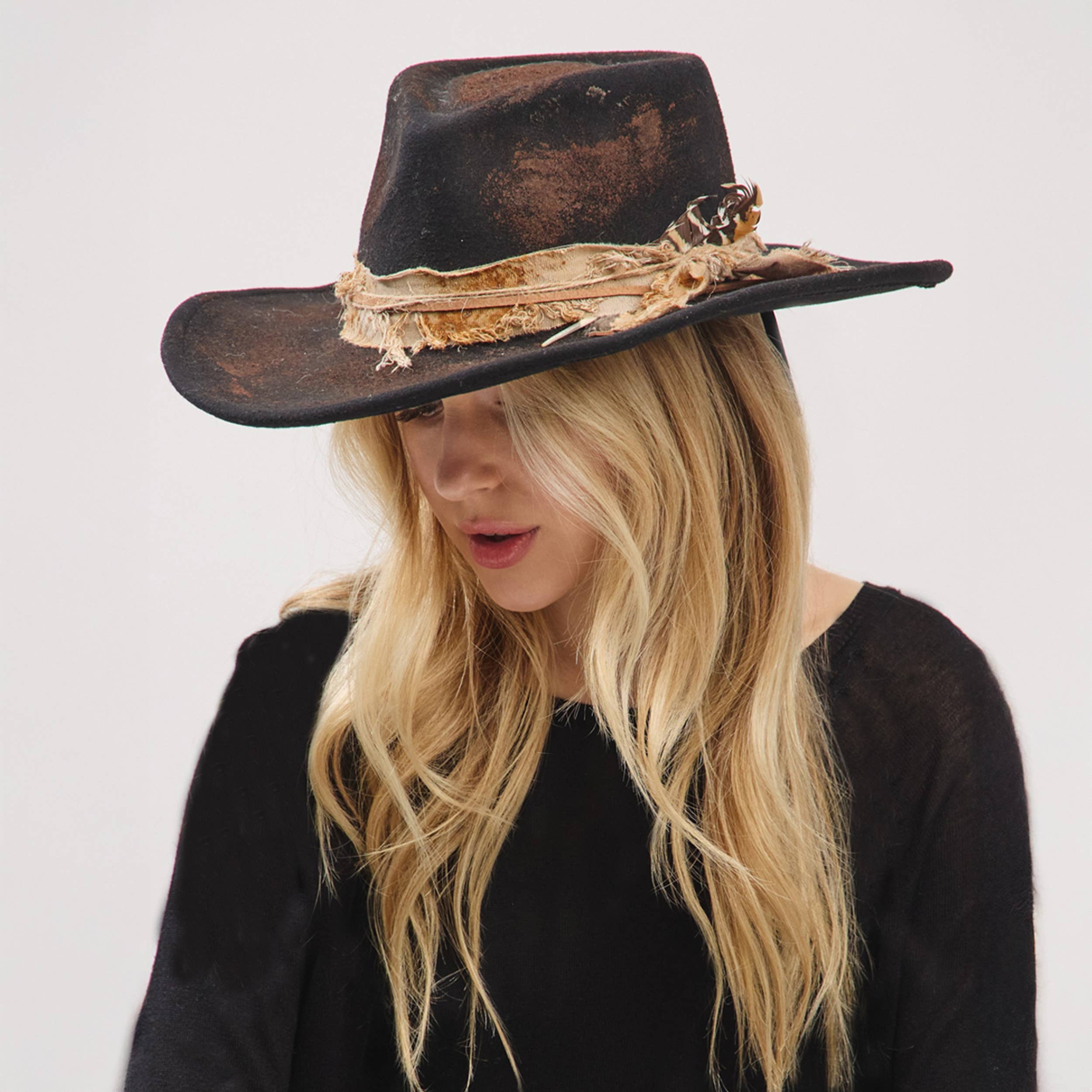 Hana - Wholesale Cowboy Hat - Women's - Rustic Cowgirl with Feather Fedora Hat5