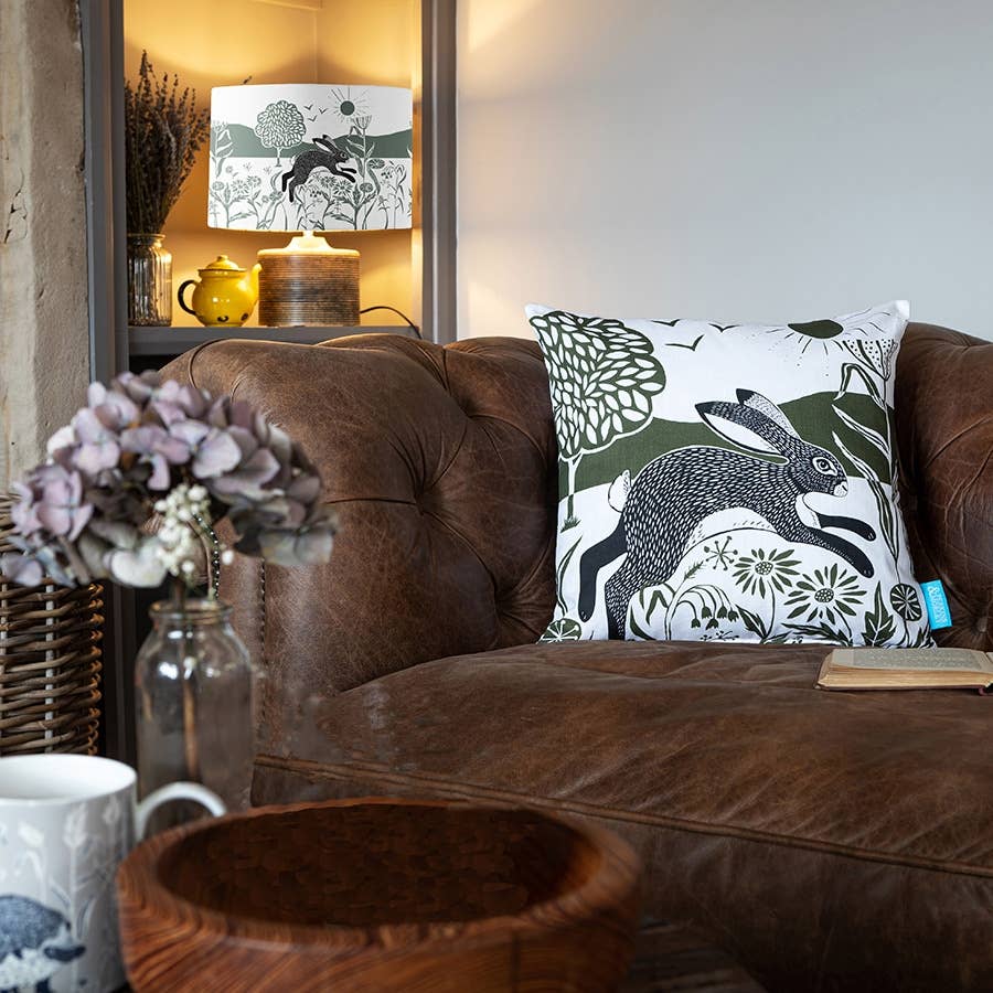 Perkins & Morley – wholesale Throw/decorative pillow – Hare Cushion Olive Green1