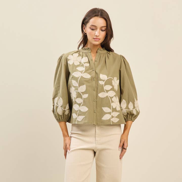 Able – Großhandel Hemd mit Button-down-Kragen – Damen – Bestickte Baumwollbluse